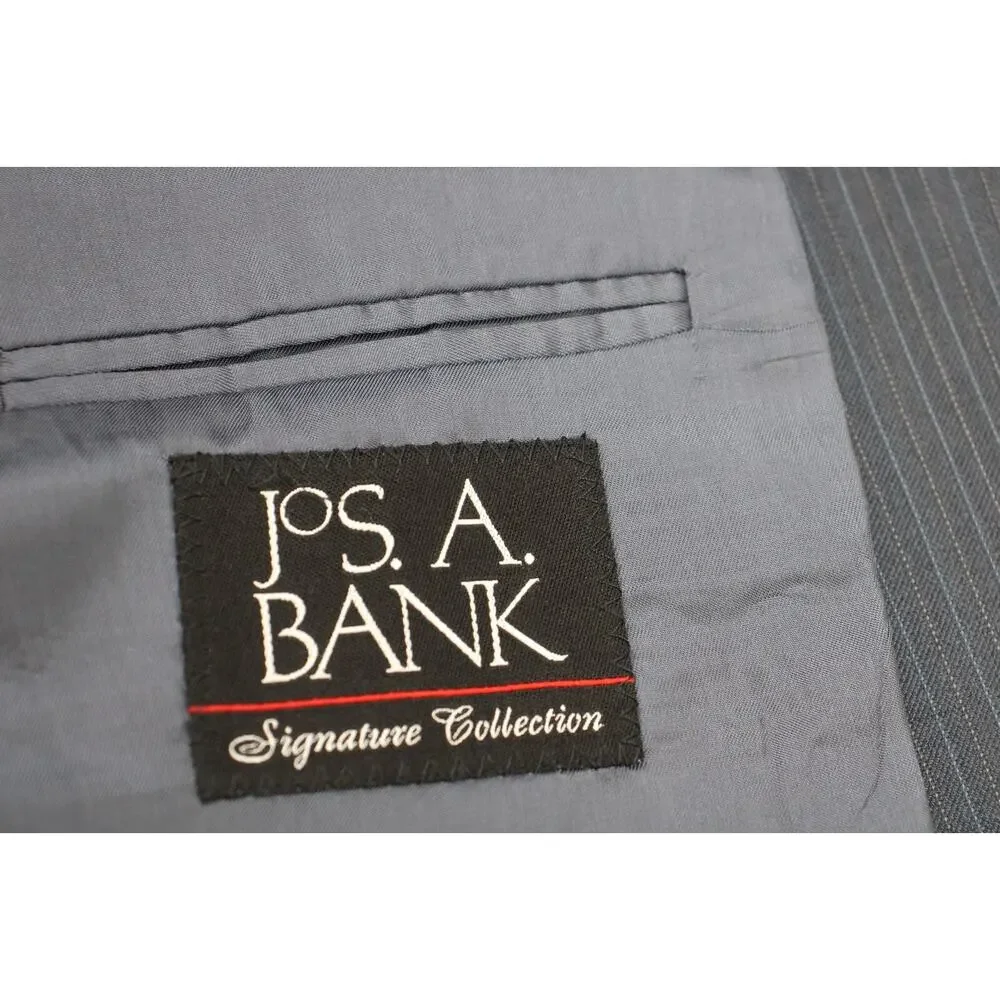 Jos A Bank Blazer Mens 42R Gray Striped Lined 2 Button Suit‎ Jacket